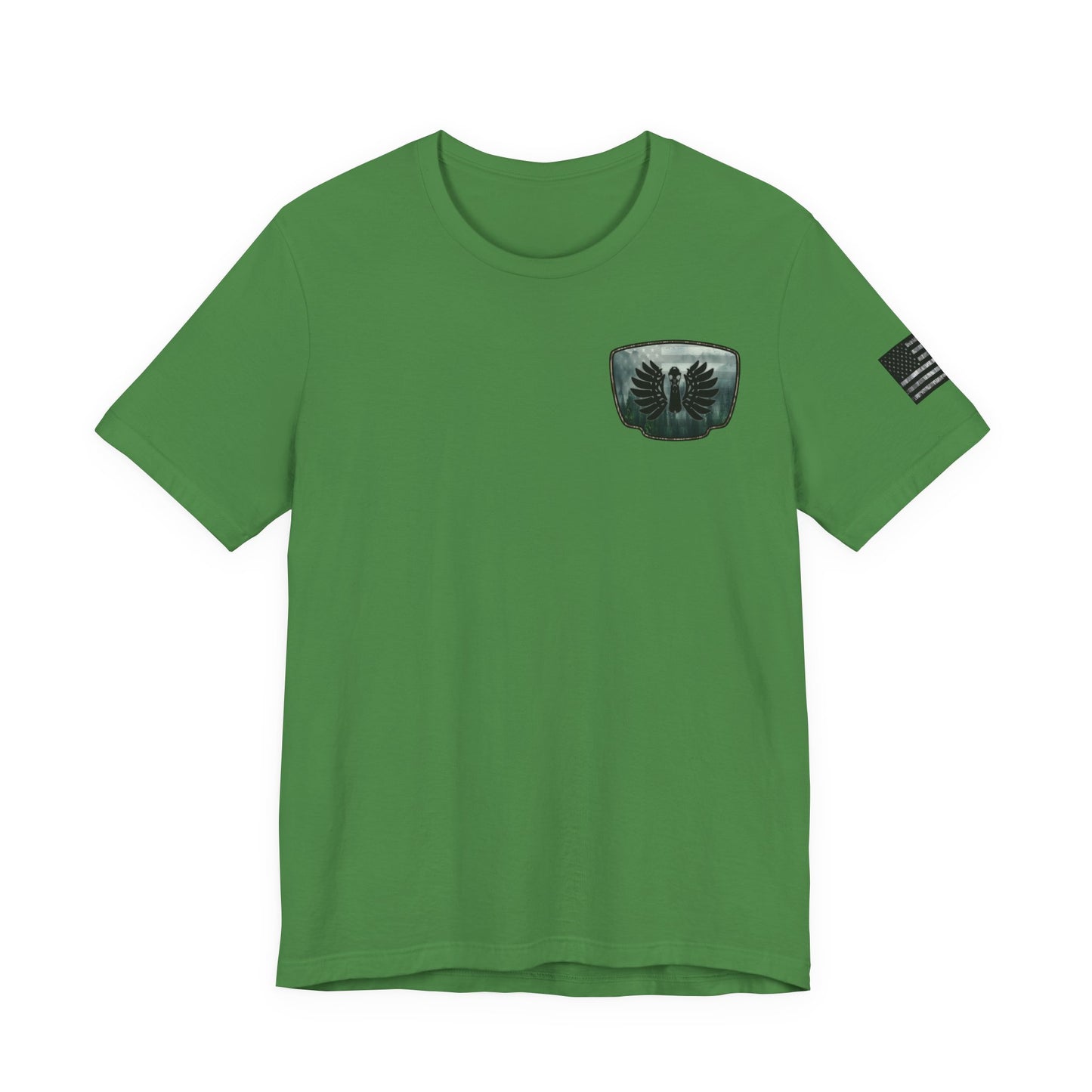 The Forest Duck Hunt Badge T-Shirt – Mossy Camo Print, Crossed Guns & Duck Skull Graphic