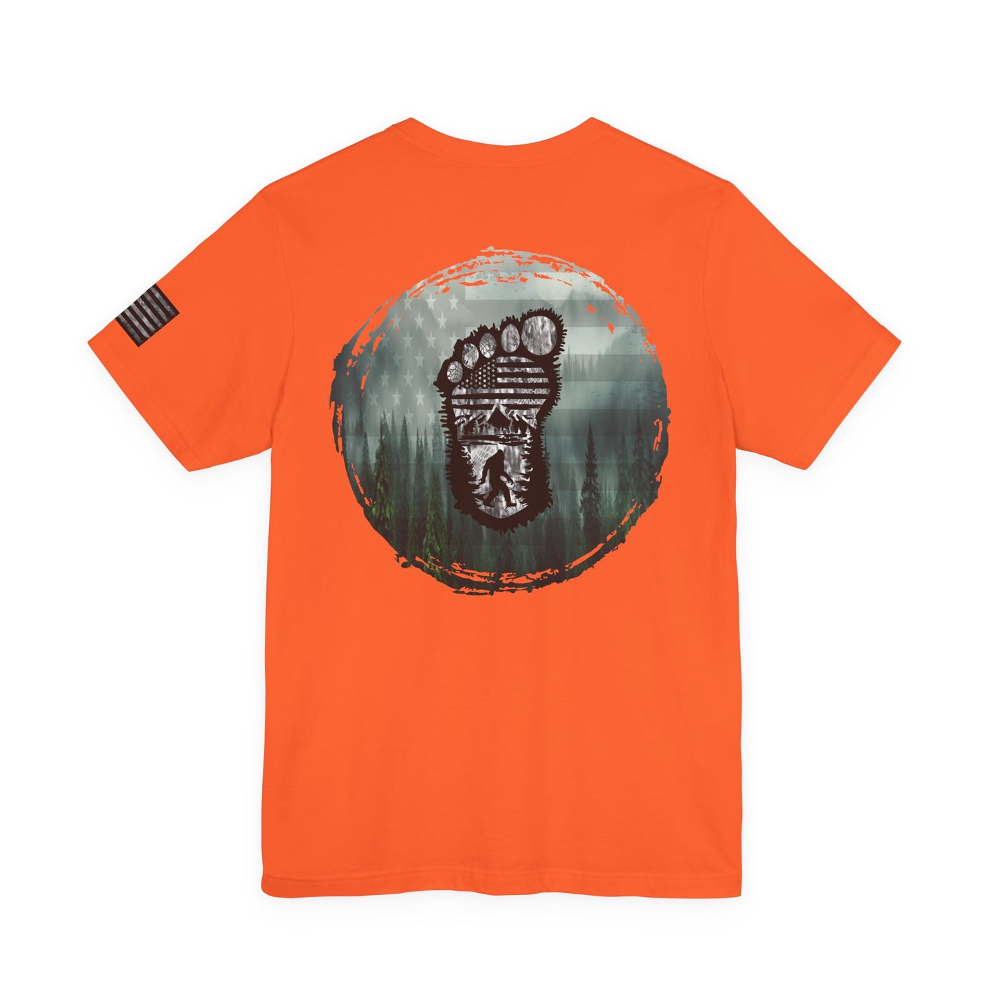 Bigfoot American Flag Camo Tee, Sasquatch Patriotic Shirt, Unisex Graphic Tee, Outdoor Adventure Top, Men's Women's Tee