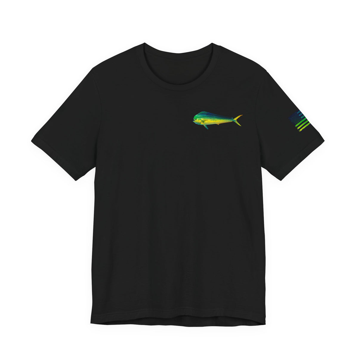 Patriotic Mahi Mahi Flag T-Shirt – Bold Saltwater Fishing Graphic Tee