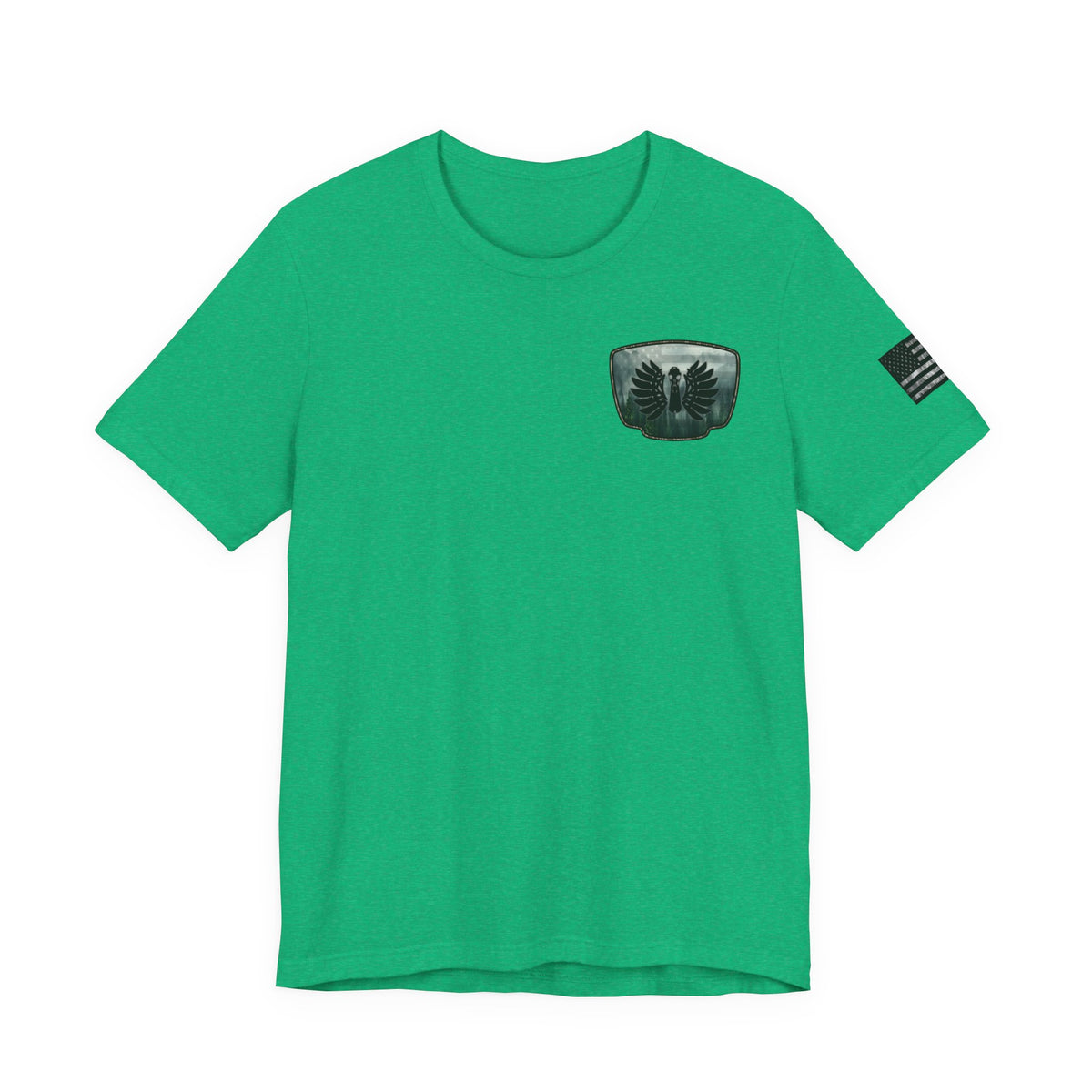 The Forest Duck Hunt Badge T-Shirt – Mossy Camo Print, Crossed Guns & Duck Skull Graphic