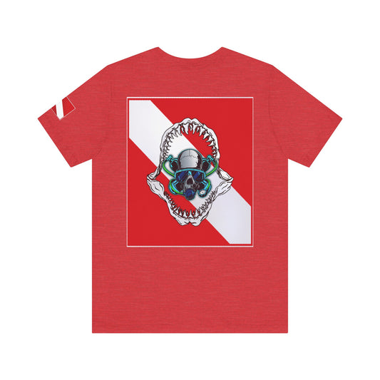 Scuba Skull Shark Graphic Tee, Dive Shirt, Beachwear, Summer Fashion, Gift for Ocean Lovers