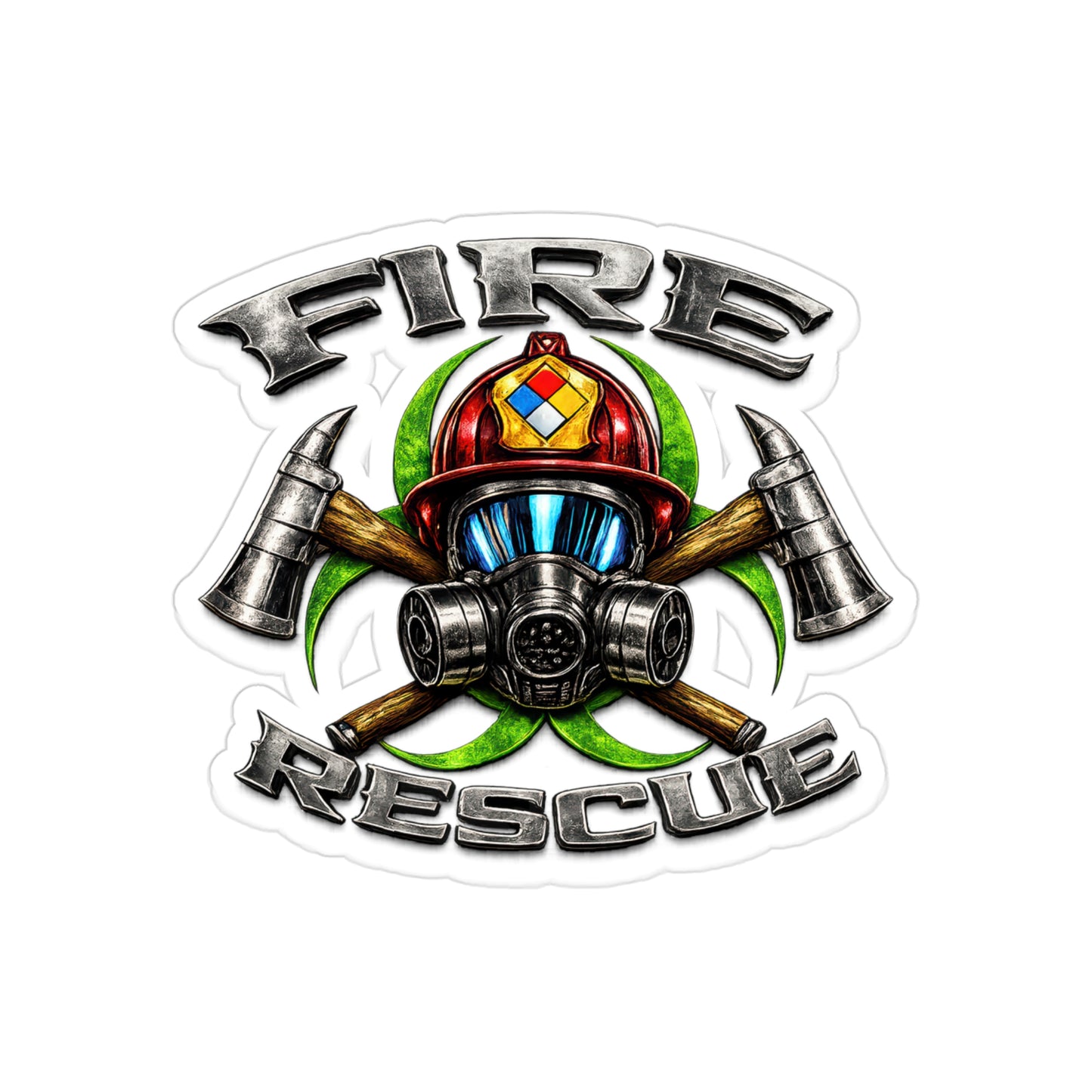 Fire Rescue Sticker | Firefighter Hazmat Helmet Decal | Biohazard Fire Department First Responder Art | Transparent Vinyl Sticker