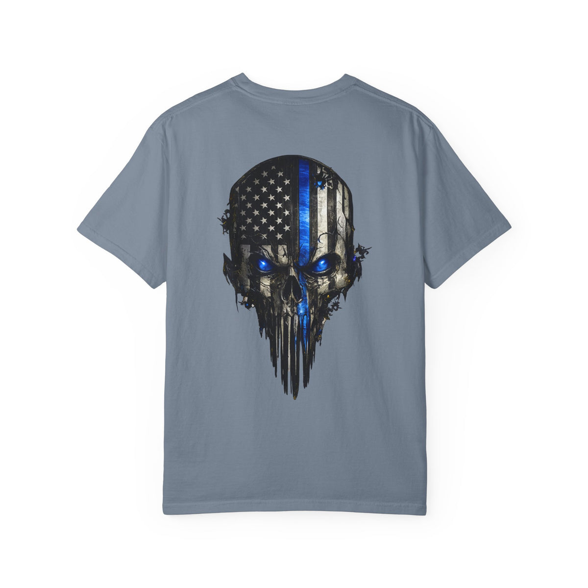 Thin Blue Line Skull T-Shirt — American Flag Police Support Tee