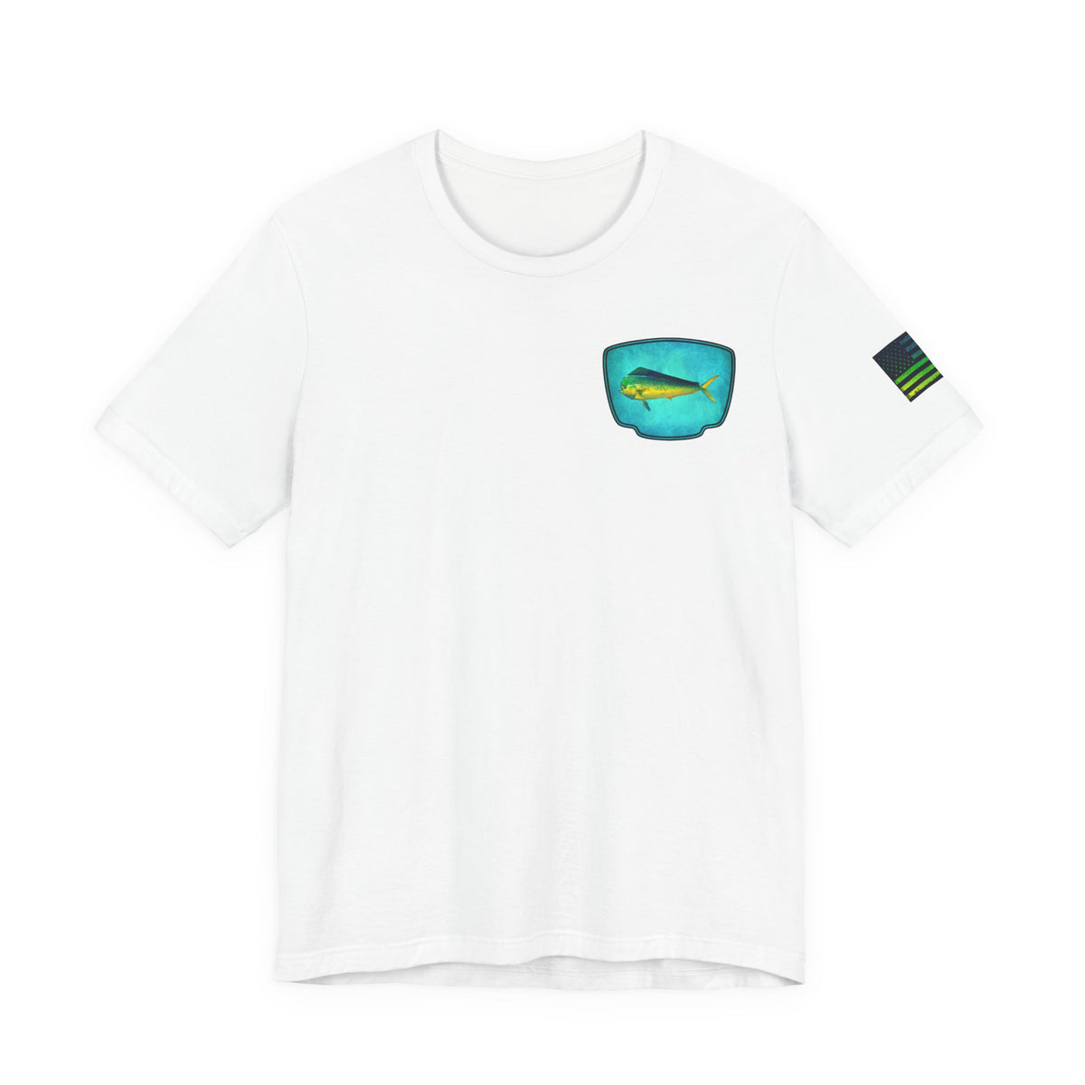 Vibrant Mahi Mahi Badge Tee – Ocean-Inspired Saltwater Fishing Shirt for Men