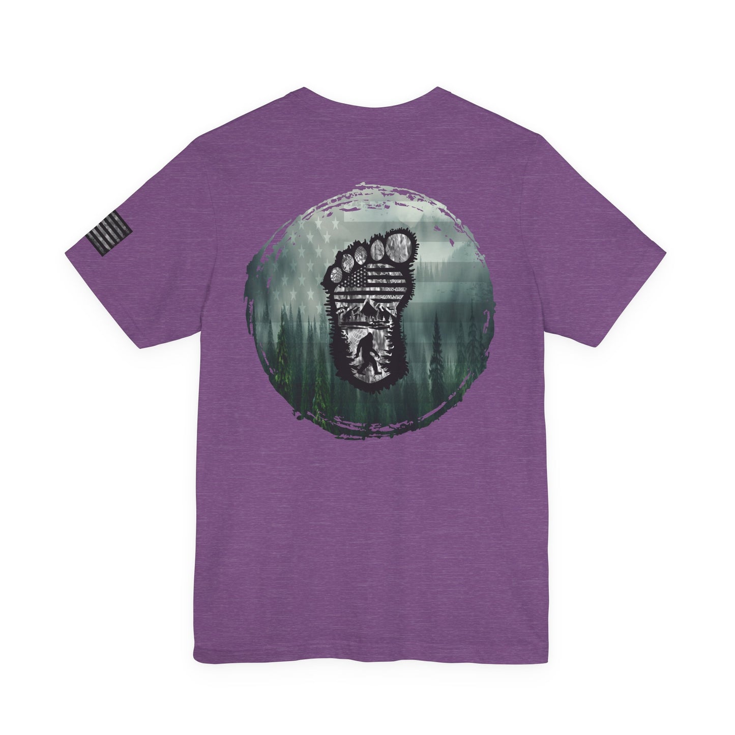 Bigfoot American Flag Camo Tee, Sasquatch Patriotic Shirt, Unisex Graphic Tee, Outdoor Adventure Top, Men's Women's Tee