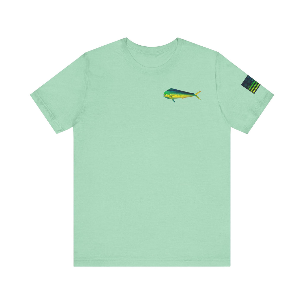 Patriotic Mahi Mahi Flag T-Shirt – Bold Saltwater Fishing Graphic Tee