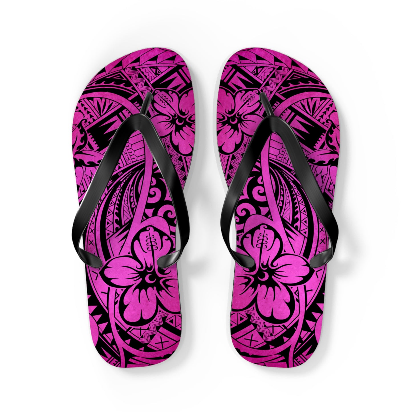 Polynesian Pink Flip Flops - Boho Beach Footwear, Summer Sandals, Vacation Shoes, Hibiscus Print, Gift for Her
