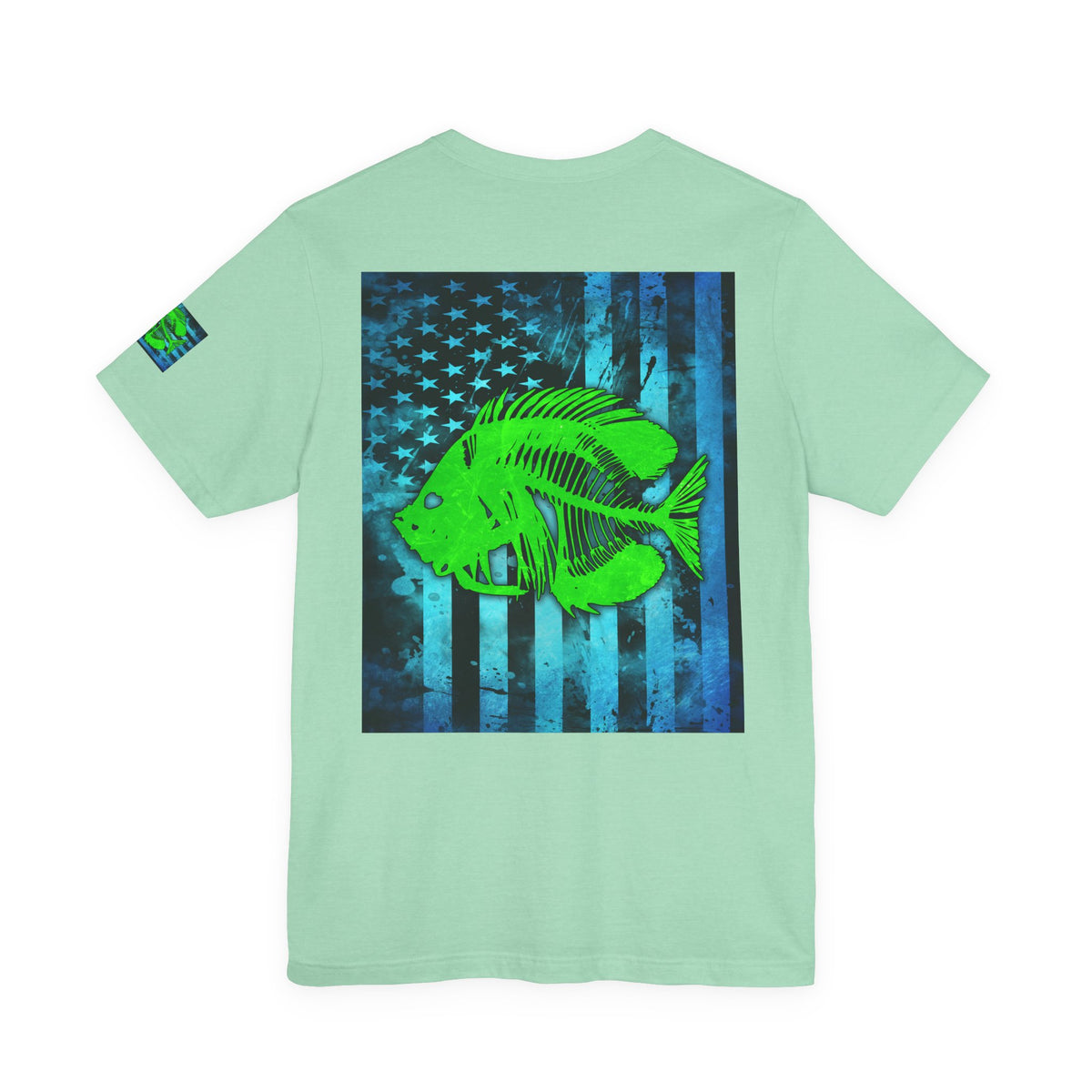Green Pearch Angler Grunge American Flag Tee, Patriotic USA Shirt, Vintage American Flag