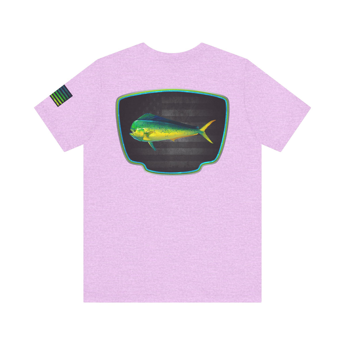 Mahi Mahi Badge Tee with Blackout Flag – Patriotic Saltwater Fishing Shirt