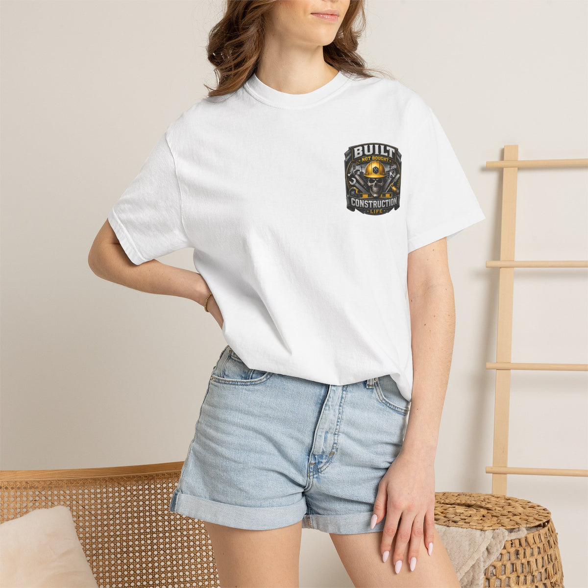 Construction Life T-Shirt — "Built Not Bought" Skull & Hard Hat Crew Tee
