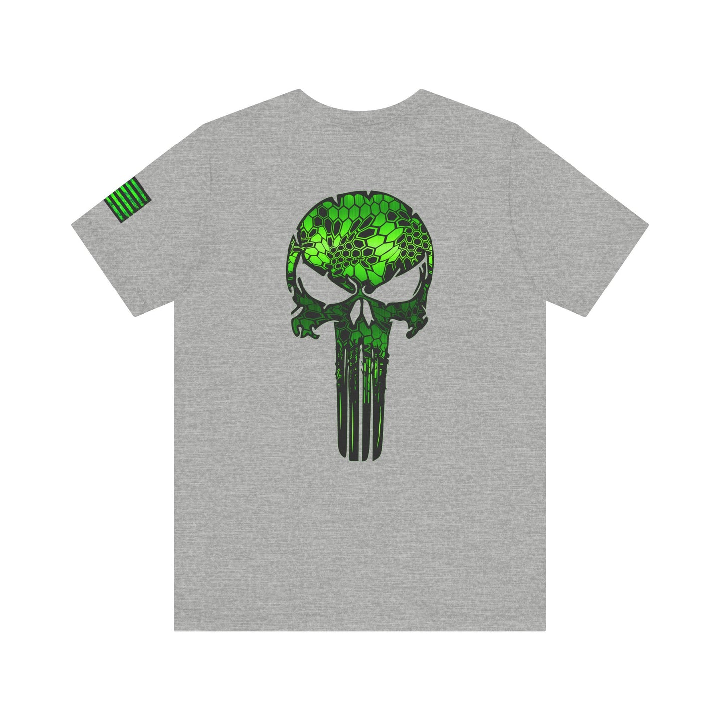 Green Punisher Skull with Hex Camo – Tactical Military Style Grunge Tee