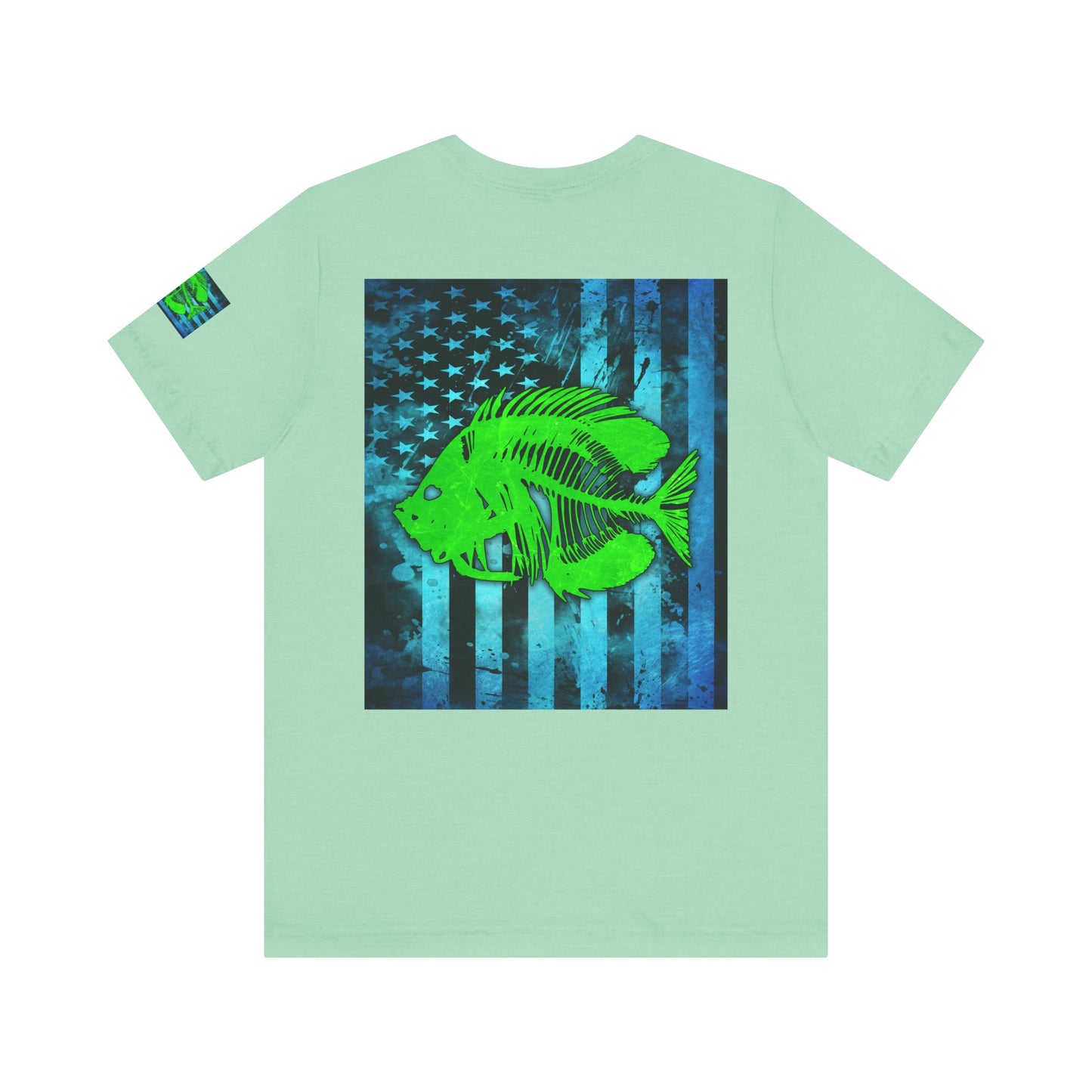 Green Pearch Angler Grunge American Flag Tee, Patriotic USA Shirt, Vintage American Flag