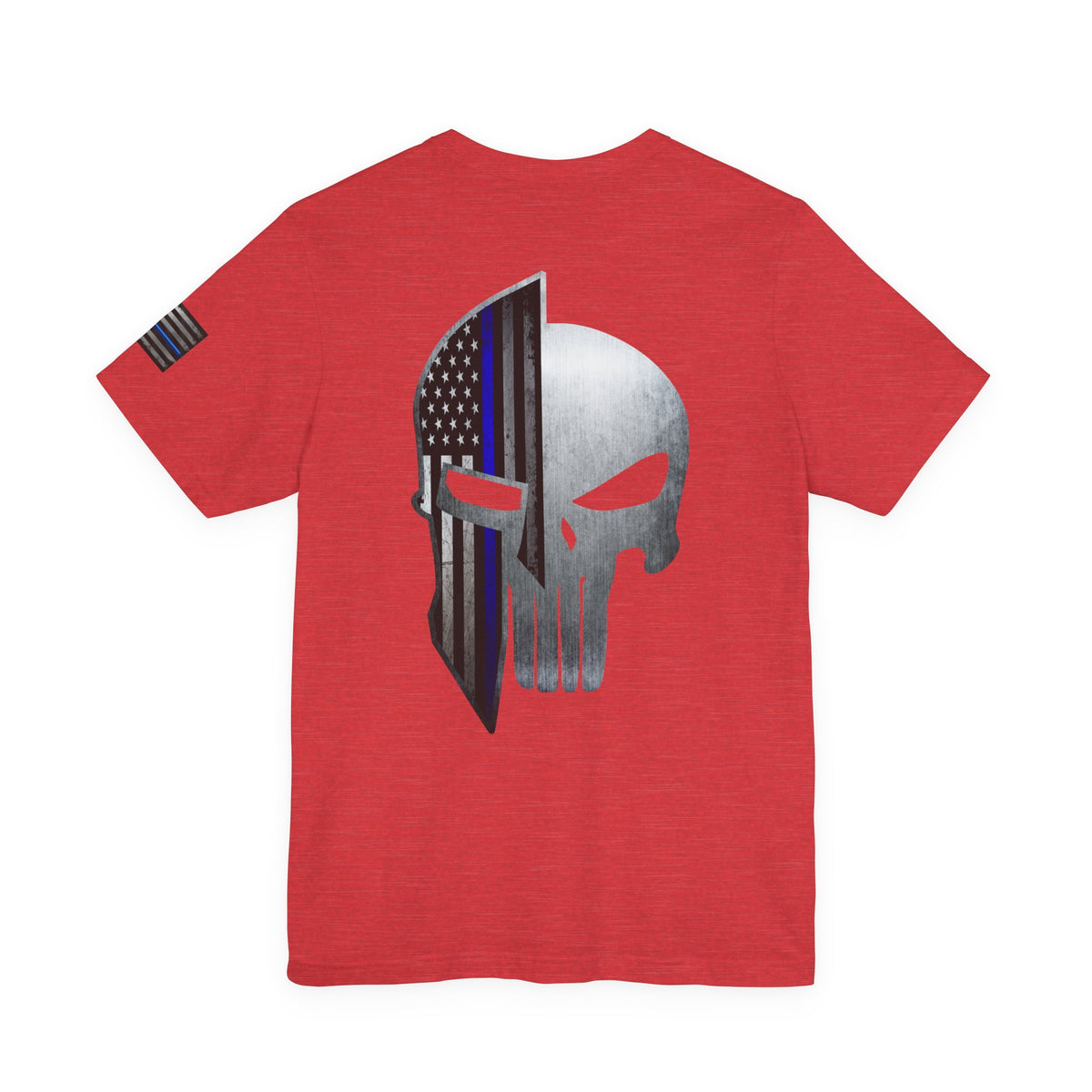 Grunge Metal Spartan Thin Blue Line American Flag T-Shirt – Honor & Valor Police Tribute Tee