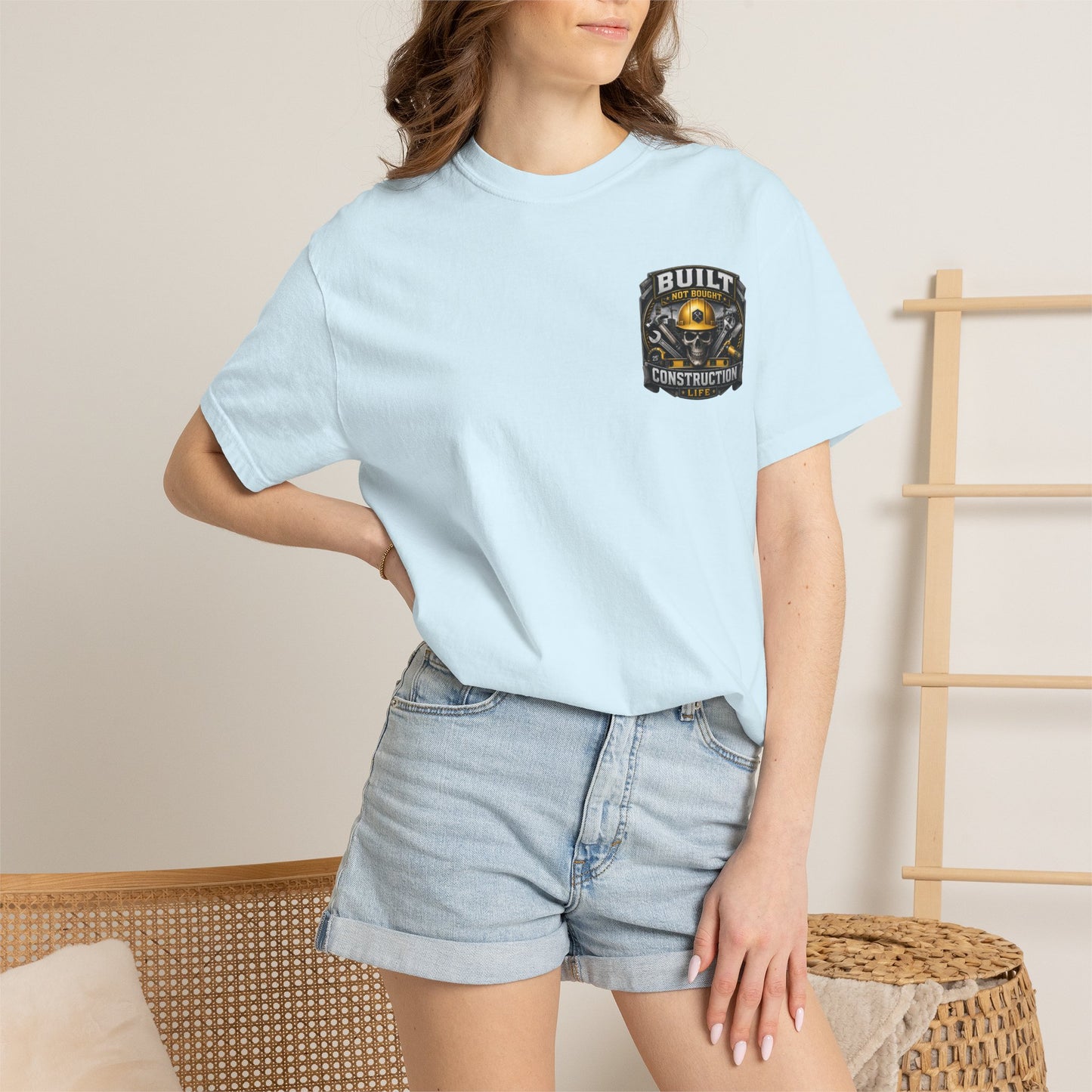 Construction Life T-Shirt — "Built Not Bought" Skull & Hard Hat Crew Tee