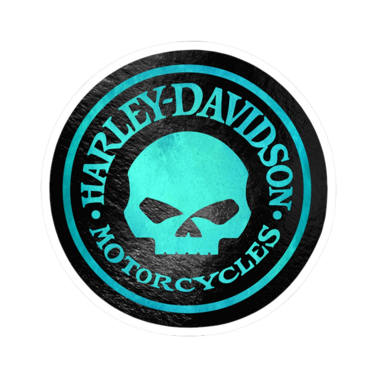 Harley Skull Biker Emblem | Bold Teal Motorcycle Graphic for Decals, Shirts, or Garage Art, ArtKiss-Cut Stickers