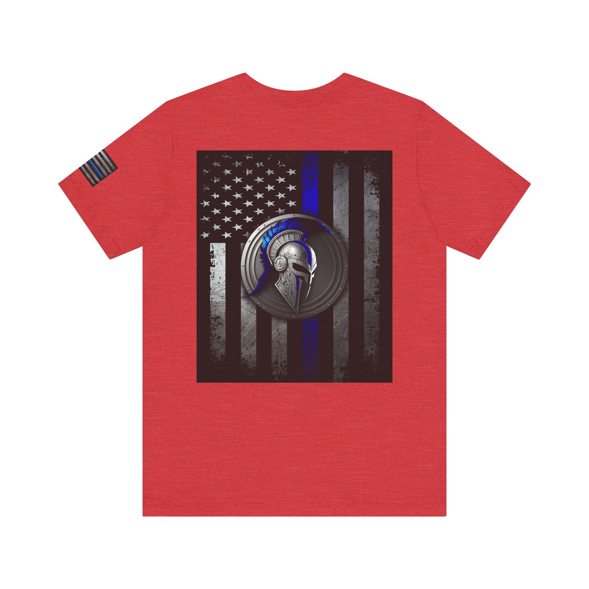 Spartan Helmet Flag Shirt – Thin Blue Line American Patriotic Tee for Law Enforcement Support