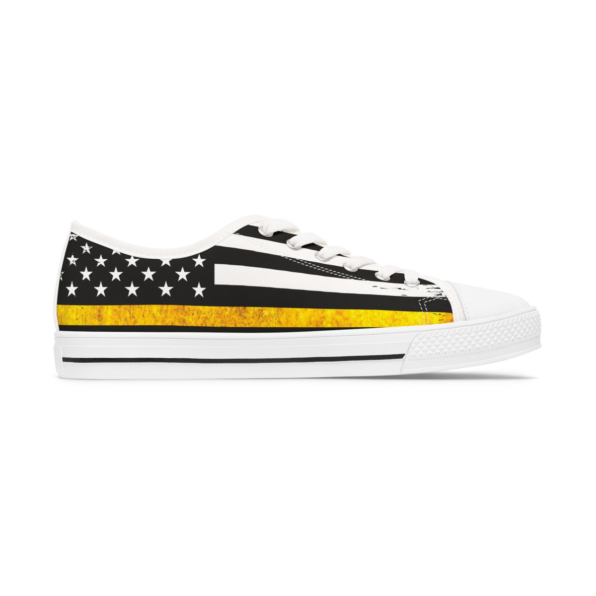 Thin Yellow Line American Flag Low Top Sneakers – 911 Dispatcher Shoes for Women, Casual Canvas Streetwear