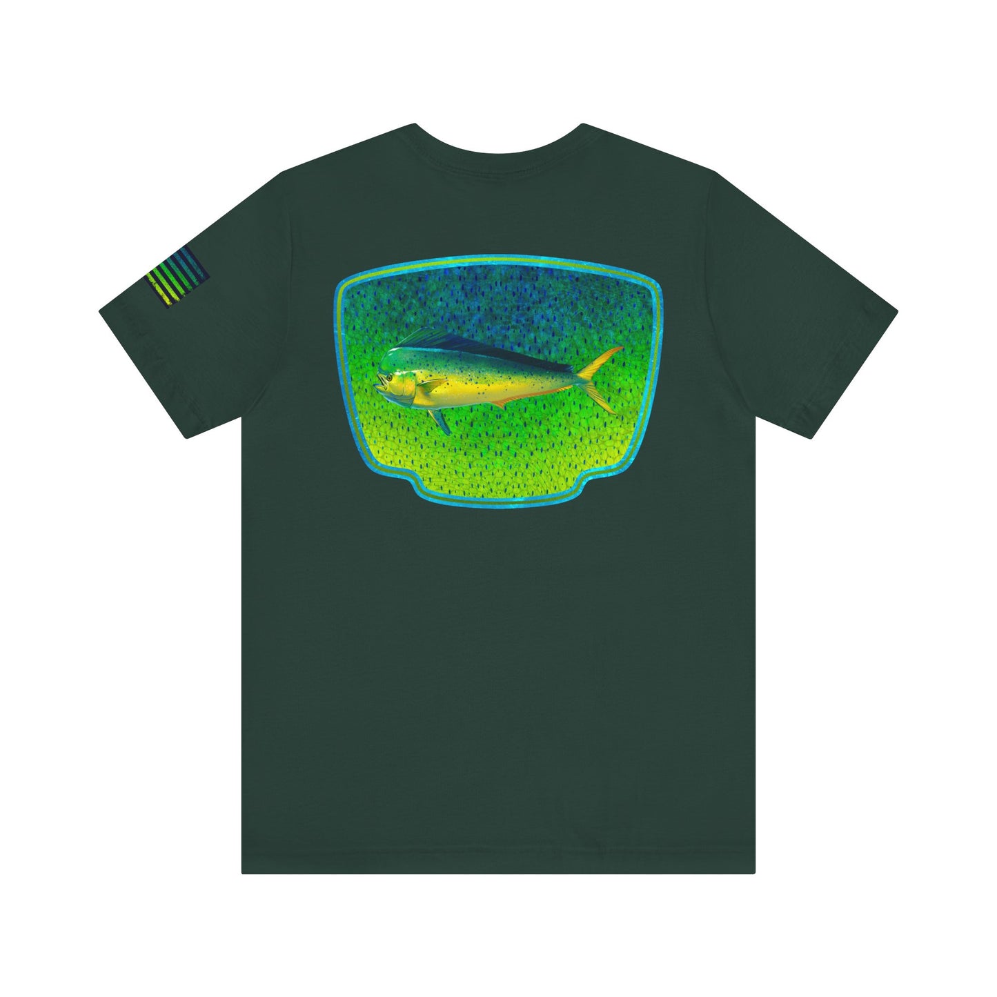 Bright Mahi Mahi Fish Skin Badge Tee – Bold Saltwater Fishing Shirt for Ocean Lovers
