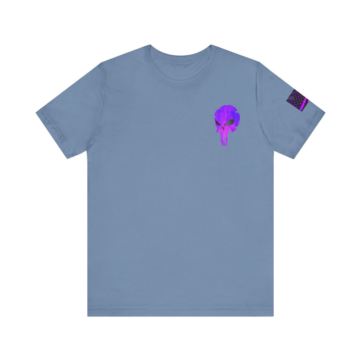 Purple Grunge Punisher Skull – Neon Grunge Vigilante Graphic for Shirts, Decals & Prints
