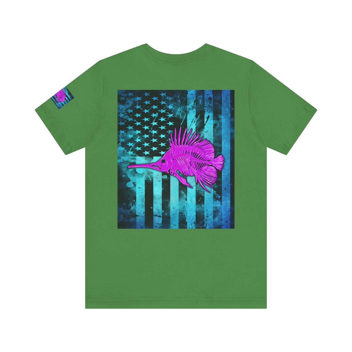 Pink Angler Grunge American Flag Tee, Patriotic USA Shirt, Vintage American Flag