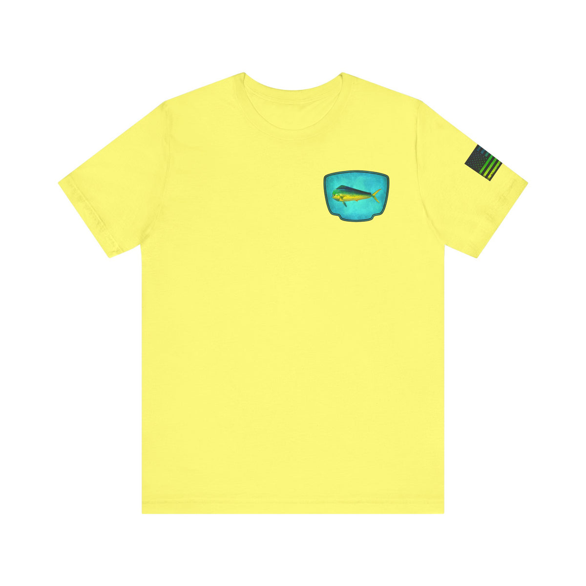 Vibrant Mahi Mahi Badge Tee – Ocean-Inspired Saltwater Fishing Shirt for Men