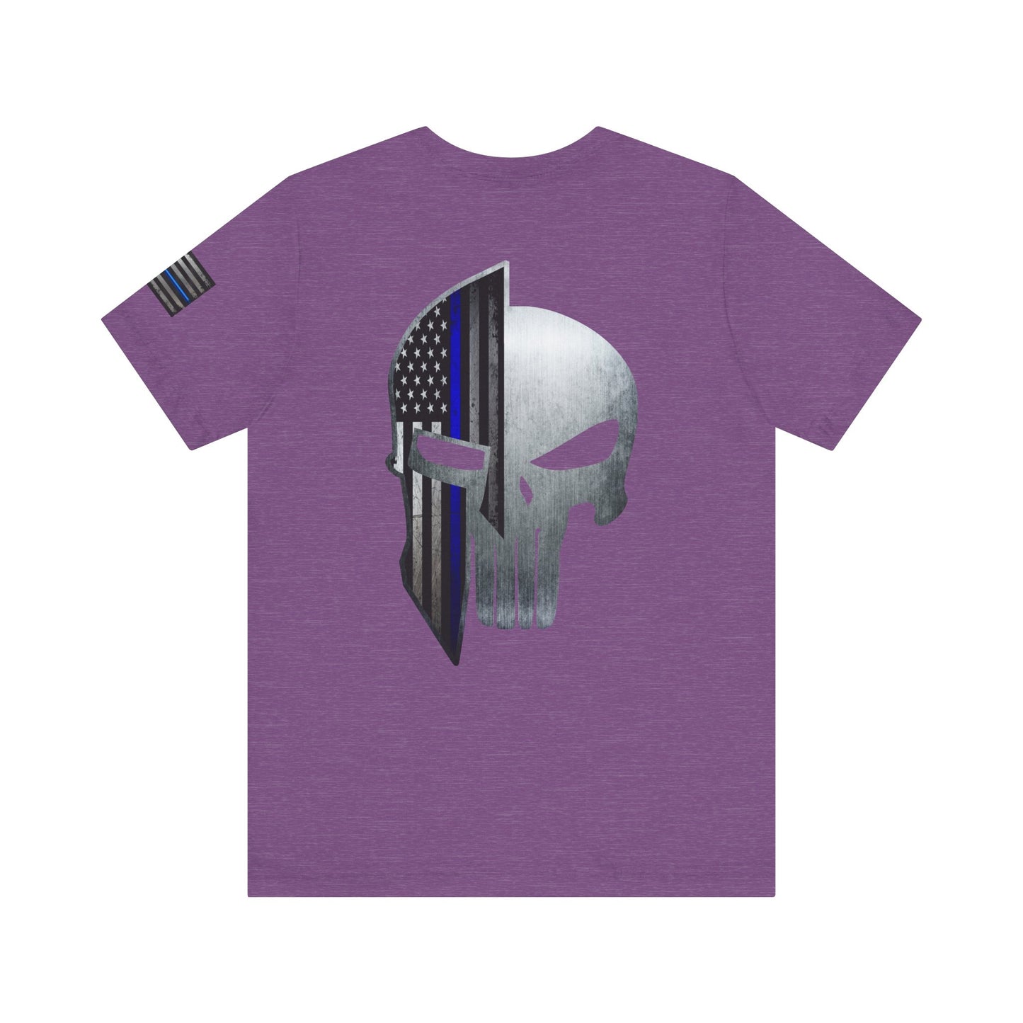 Grunge Metal Spartan Thin Blue Line American Flag T-Shirt – Honor & Valor Police Tribute Tee