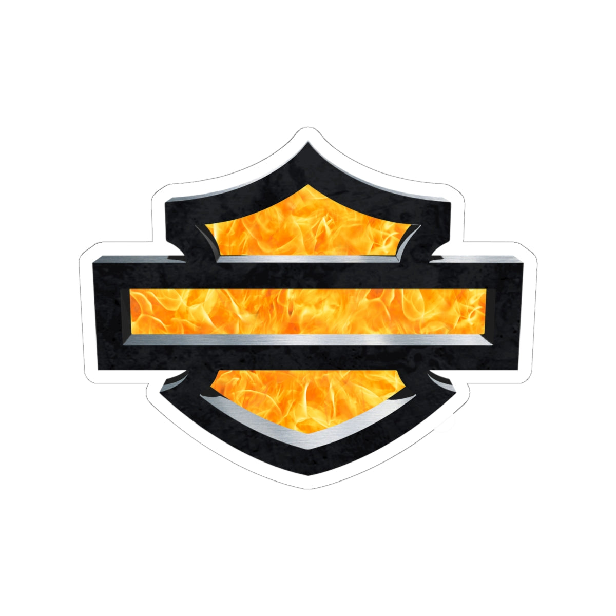 Flaming HD Shield Sticker | Bold Black and Fire Motorcycle Emblem for Bikes, Helmets, and Gear, ArtKiss-Cut Stickers