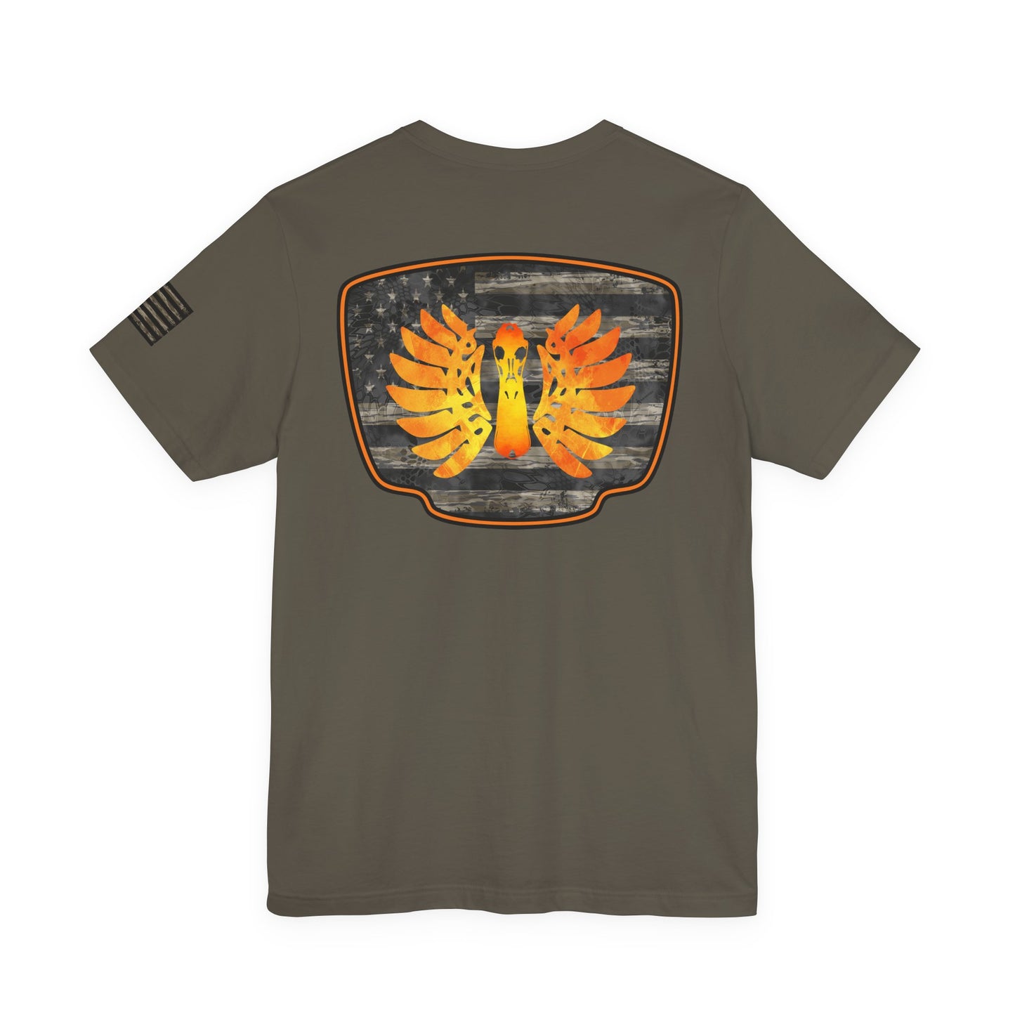 Duck Hunt Badge T-Shirt – Mossy Camo Print, Crossed Guns & Duck Skull Graphic