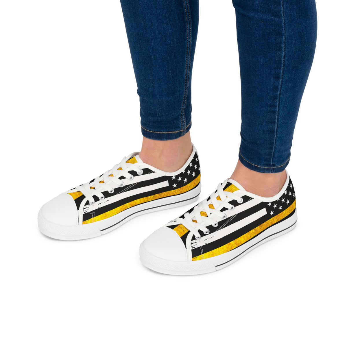 Thin Yellow Line American Flag Low Top Sneakers – 911 Dispatcher Shoes for Women, Casual Canvas Streetwear