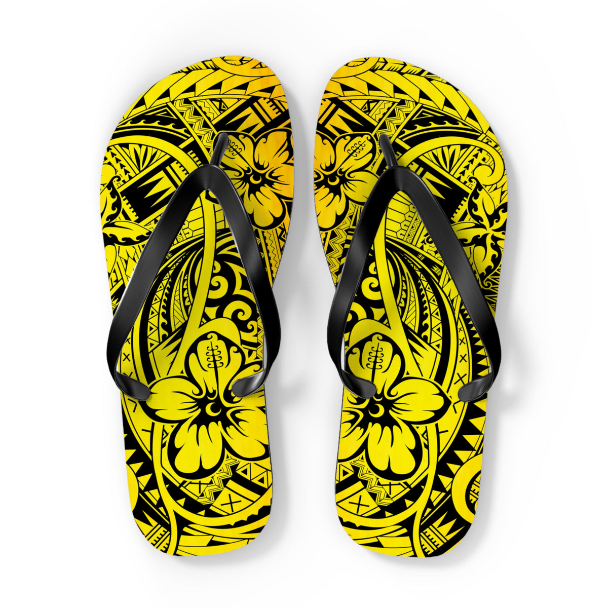 Polynesian Yellow Flip Flops, Summer Beach Sandals, Tropical Vacation Footwear, Gift for Her, Bohemian Style Footwear