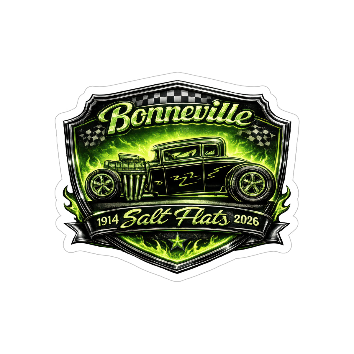 Bonneville Salt Flats Hot Rod – Flame Racing Vintage Car Sticker (Outdoor Transparent)