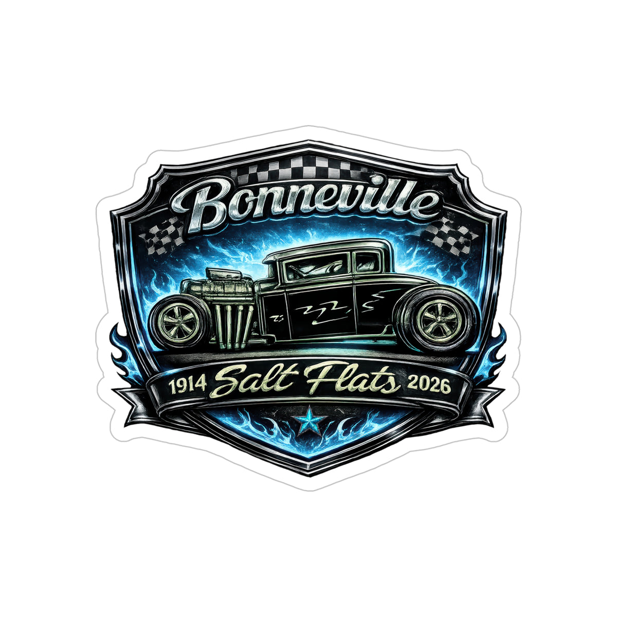 Bonneville Salt Flats Hot Rod – Flame Racing Vintage Car Sticker (Outdoor Transparent)