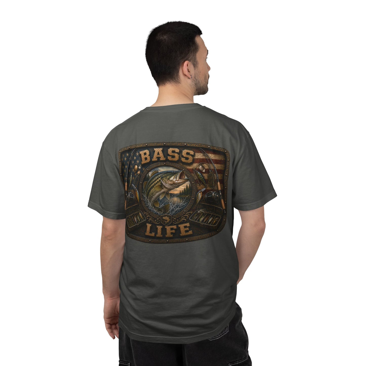 Bass Life T-Shirt — Retro American Flag Bass Fishing Tee