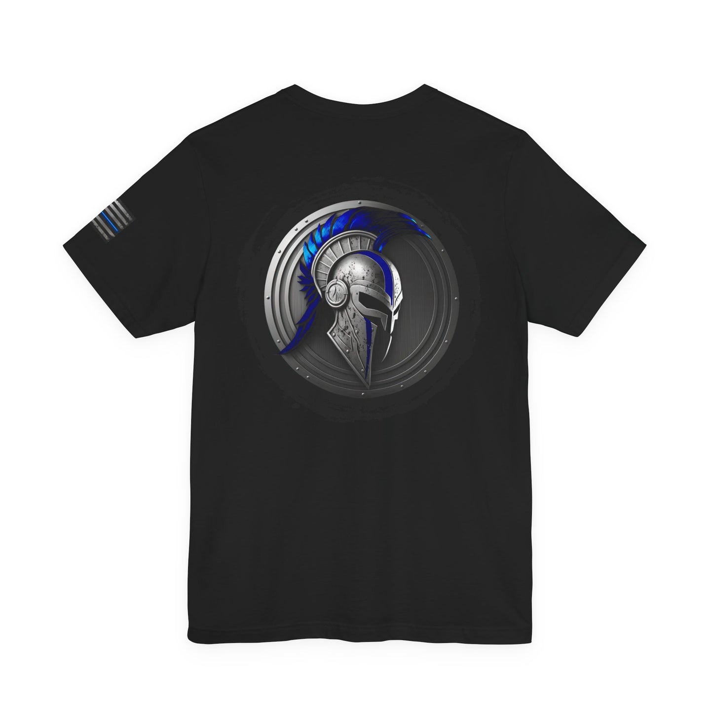 Grunge Spartan Thin Blue Line American Flag T-Shirt – Honor & Valor Police Tribute Tee