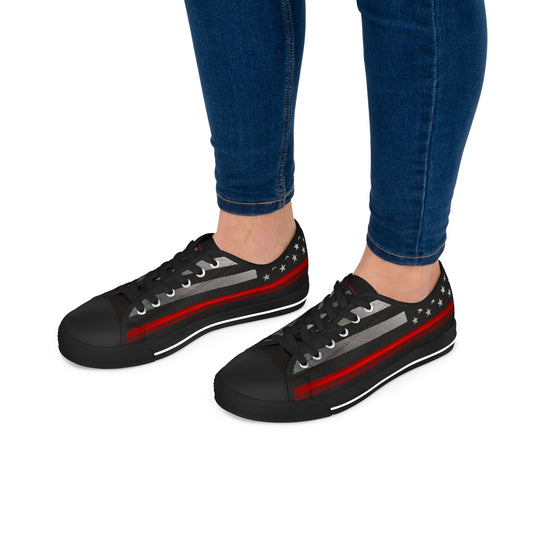 Thin Red Line American Flag Low-Top Sneakers – Firefighter Tribute Streetwear