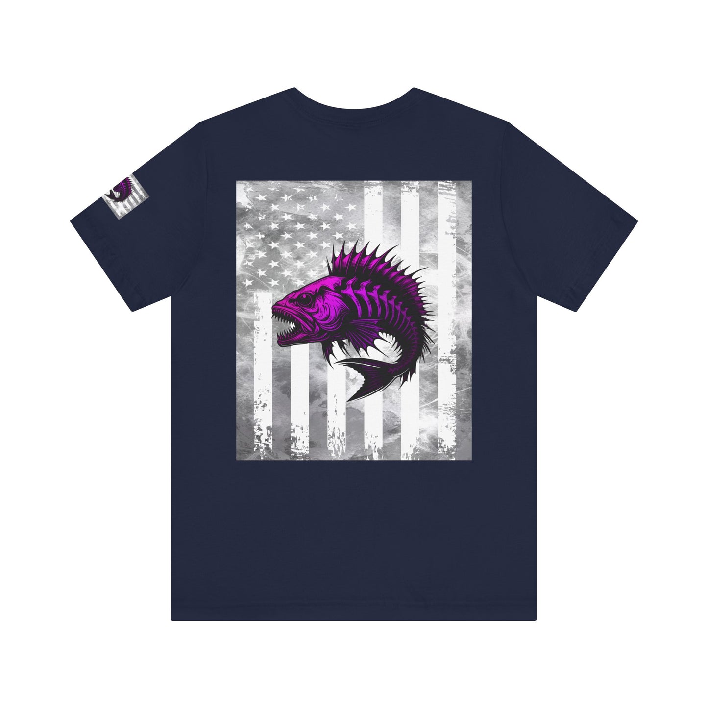Fish Grunge American Flag Tee, Patriotic USA Shirt, Vintage American Flag