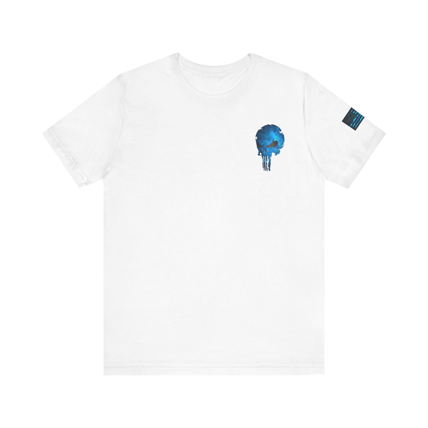 Blue Grunge Punisher Skull – Neon Grunge Vigilante Graphic for Shirts, Decals & Prints