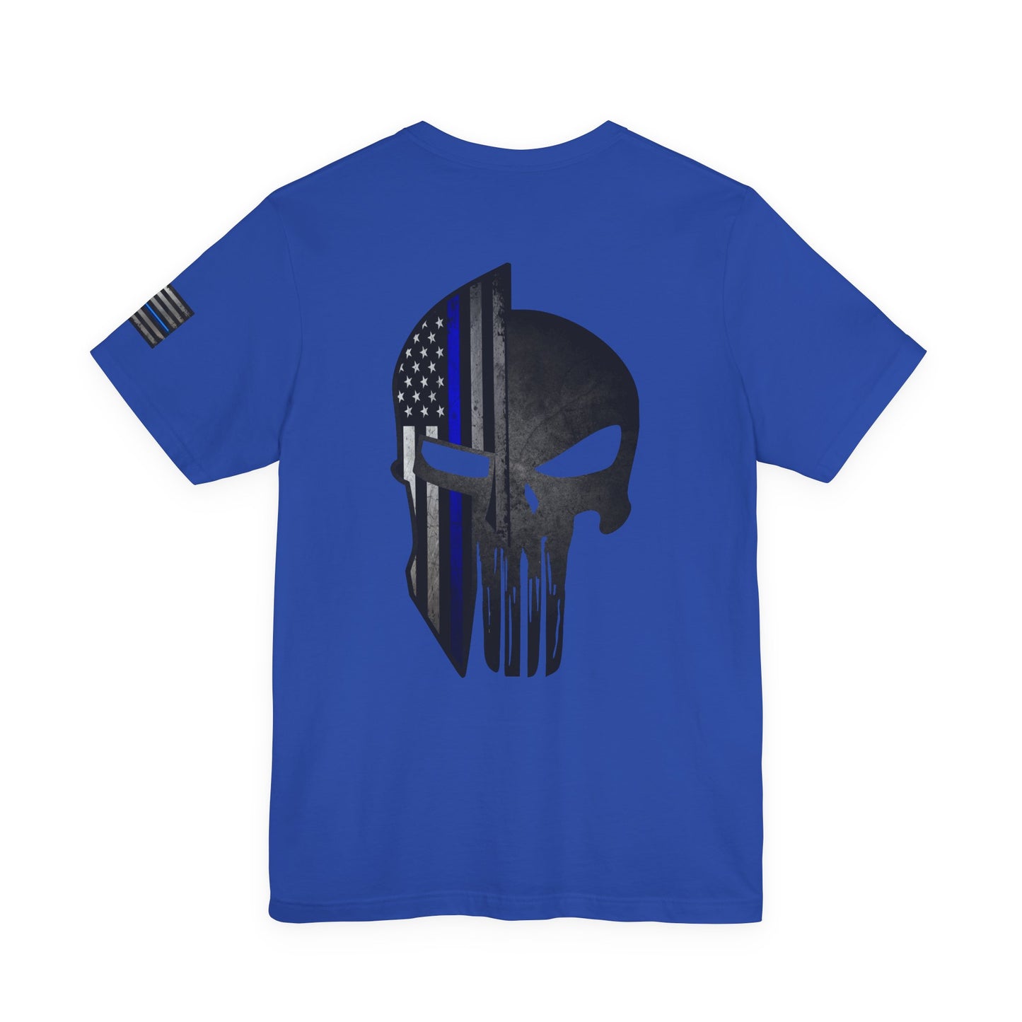 Grunge Stone Spartan Thin Blue Line American Flag T-Shirt – Honor & Valor Police Tribute Tee