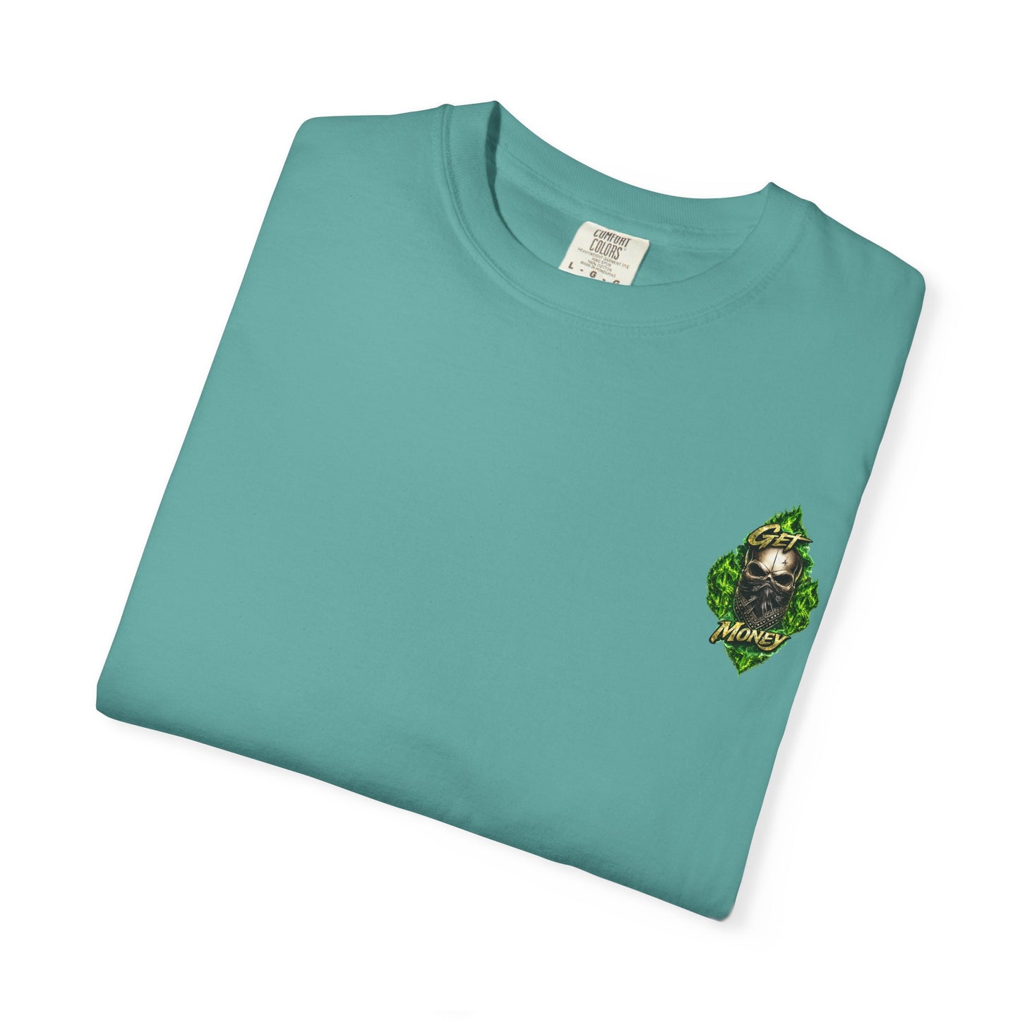 Get Money Skull Graphic Tee – Green Flame Dollar Sign Hustle Streetwear Shirt