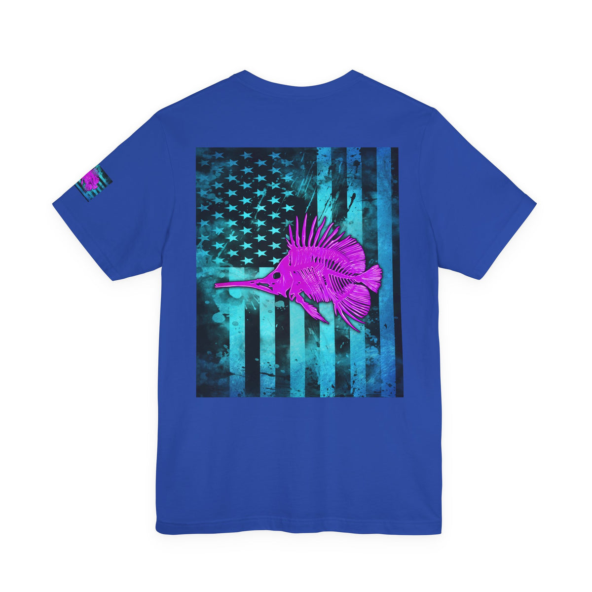 Pink Angler Grunge American Flag Tee, Patriotic USA Shirt, Vintage American Flag