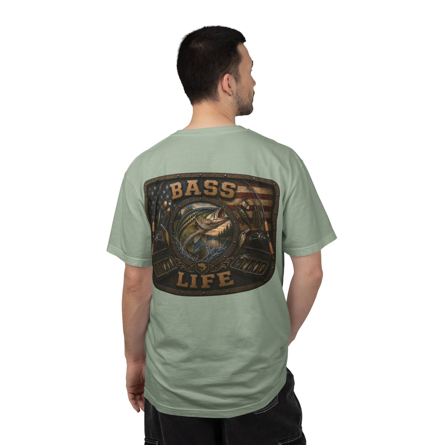 Bass Life T-Shirt — Retro American Flag Bass Fishing Tee