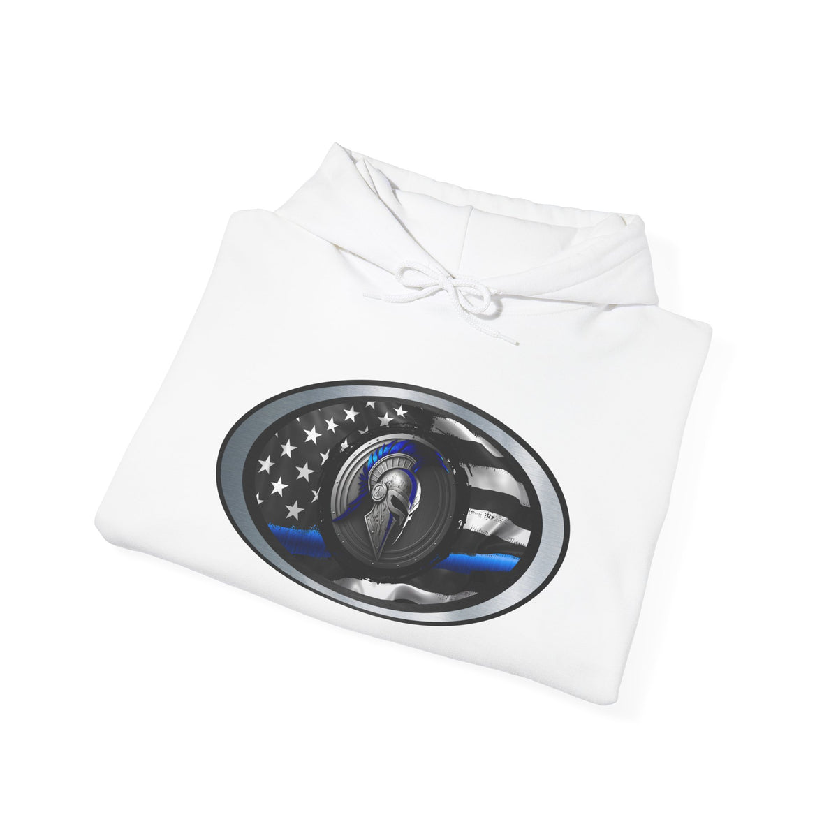 Spartan Thin Blue Line Flag Hoodie – Warrior Helmet Patriotic Sweatshirt for Police Supporters