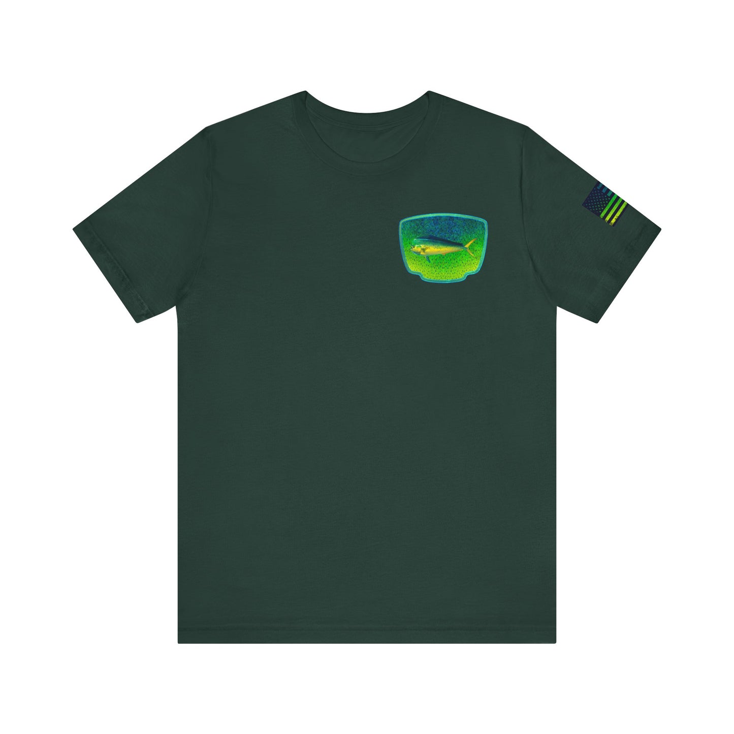 Bright Mahi Mahi Fish Skin Badge Tee – Bold Saltwater Fishing Shirt for Ocean Lovers