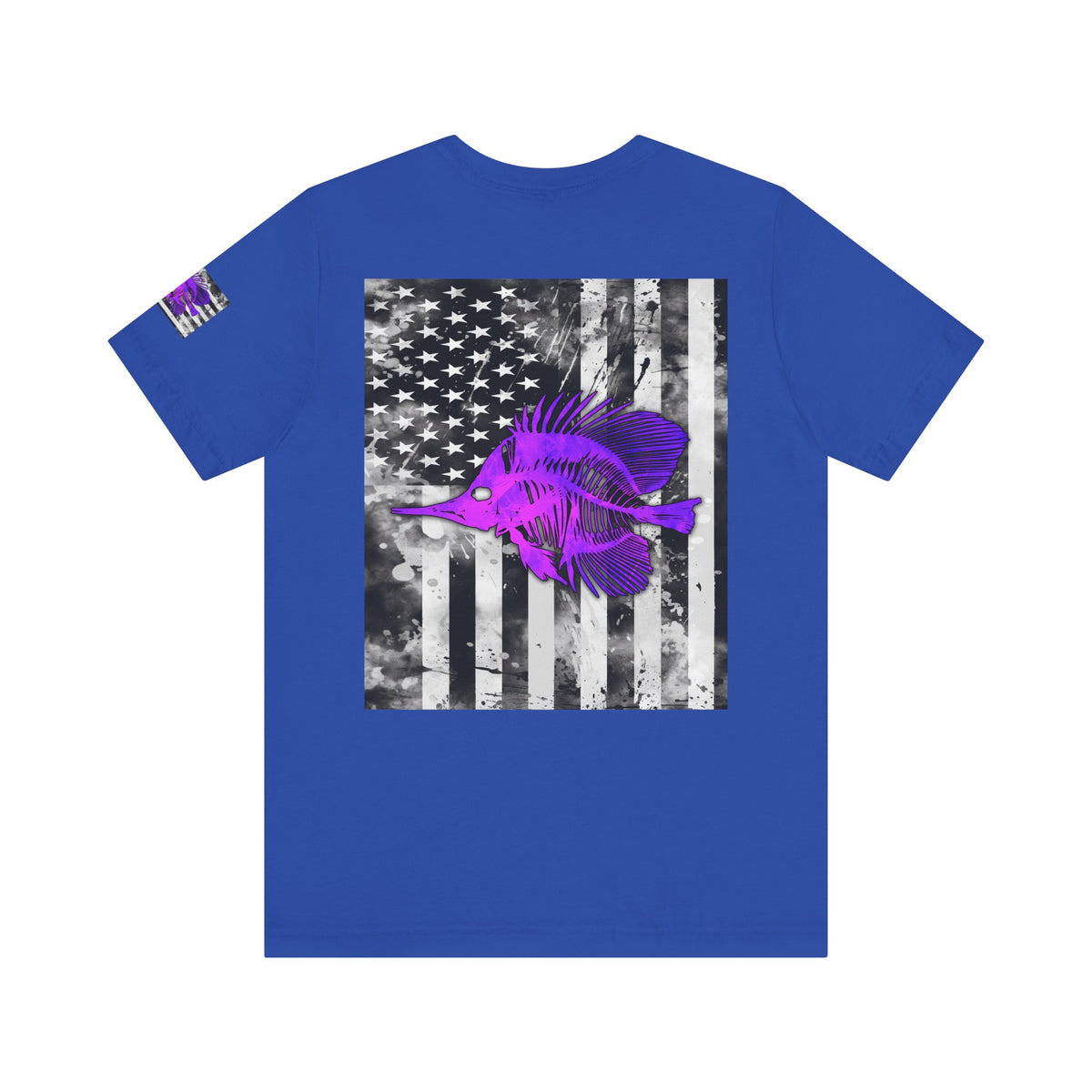 Purple Fish Angler Grunge American Flag Tee, Patriotic USA Shirt, Vintage American Flag