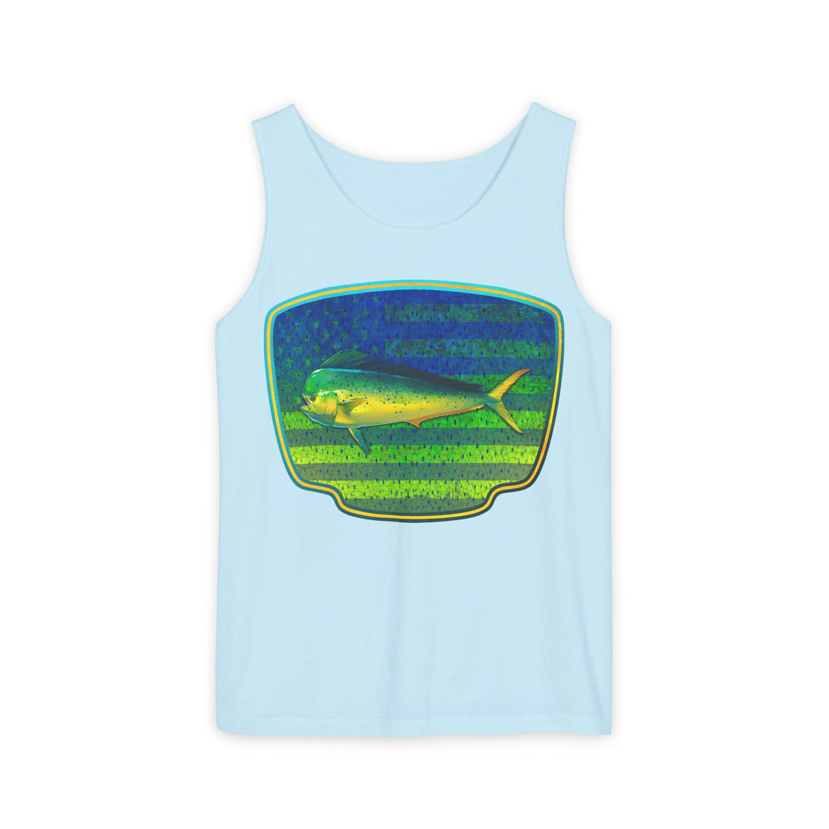 American Mahi Mahi Graphic Tank Top, Summer Apparel, Outdoors Shirt, Fishing Gear, Beachwear, Gifts for Anglers