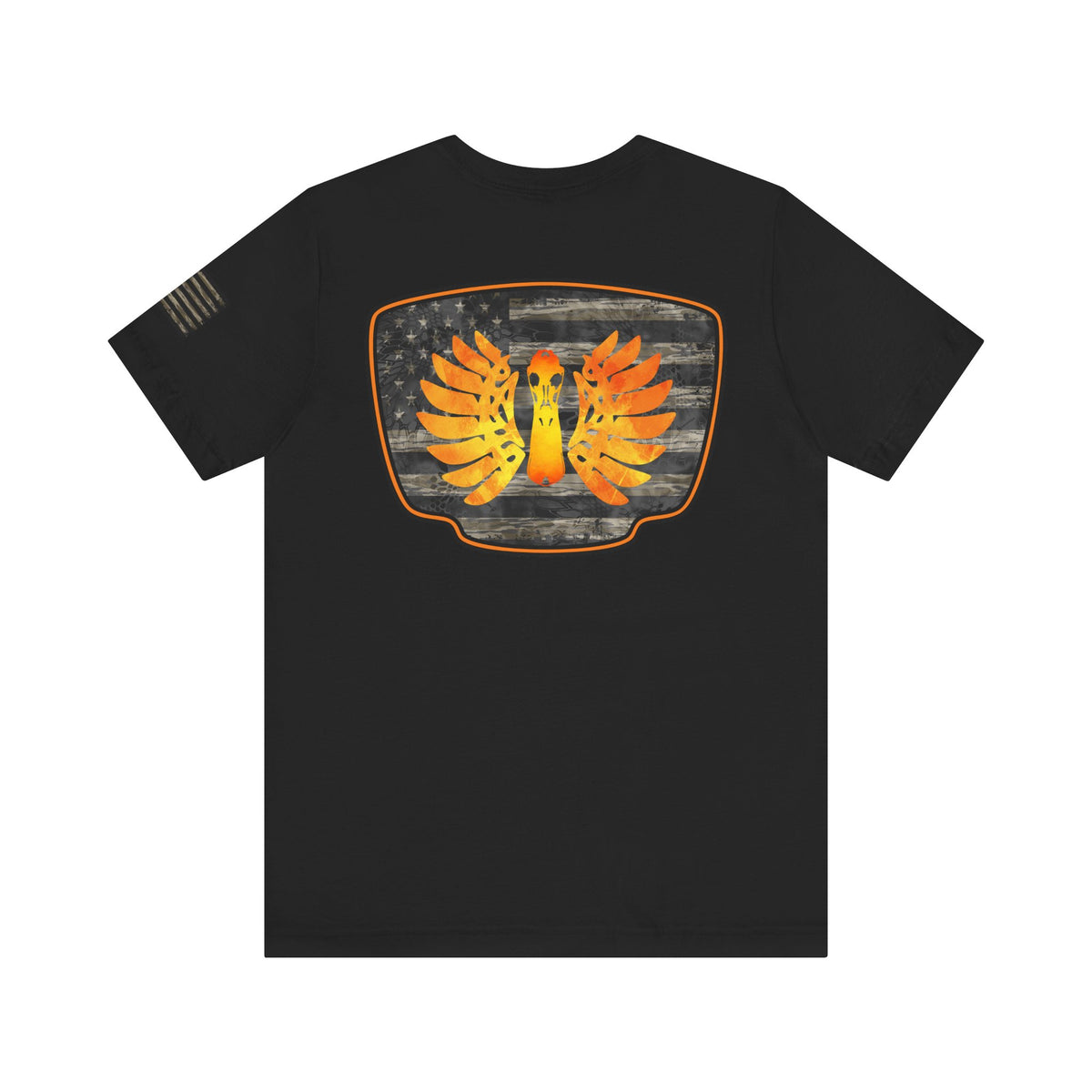 Duck Hunt Badge T-Shirt – Mossy Camo Print, Crossed Guns & Duck Skull Graphic
