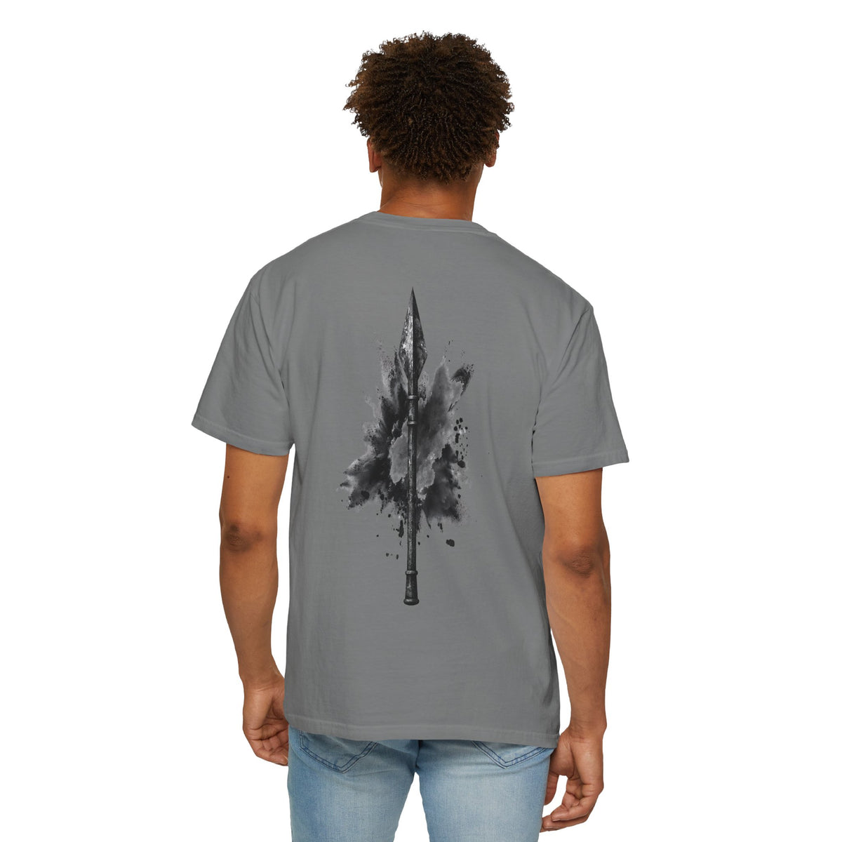 Spartan Warrior T-Shirt – Greek Helmet Circle Design Front & Spear Back | Warrior Graphic Tee