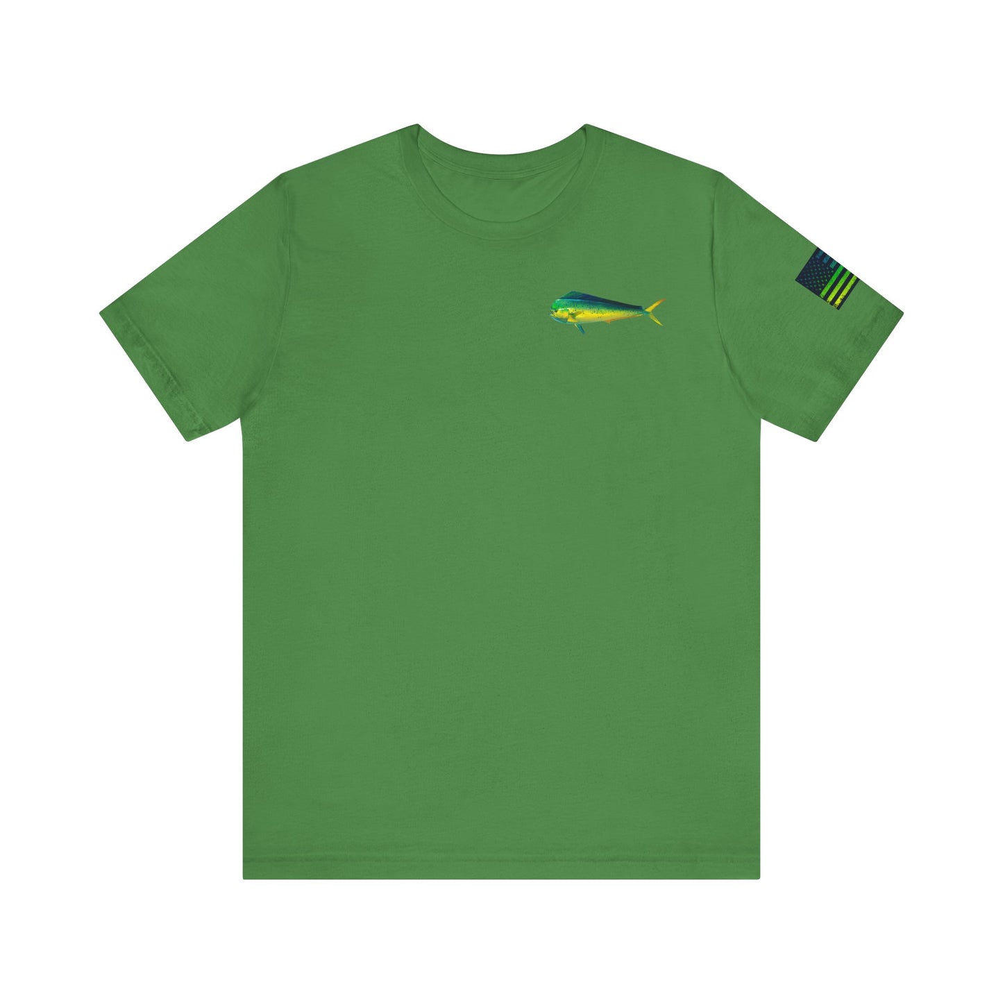 Mahi Mahi Badge Tee with Blackout Flag – Patriotic Saltwater Fishing Shirt