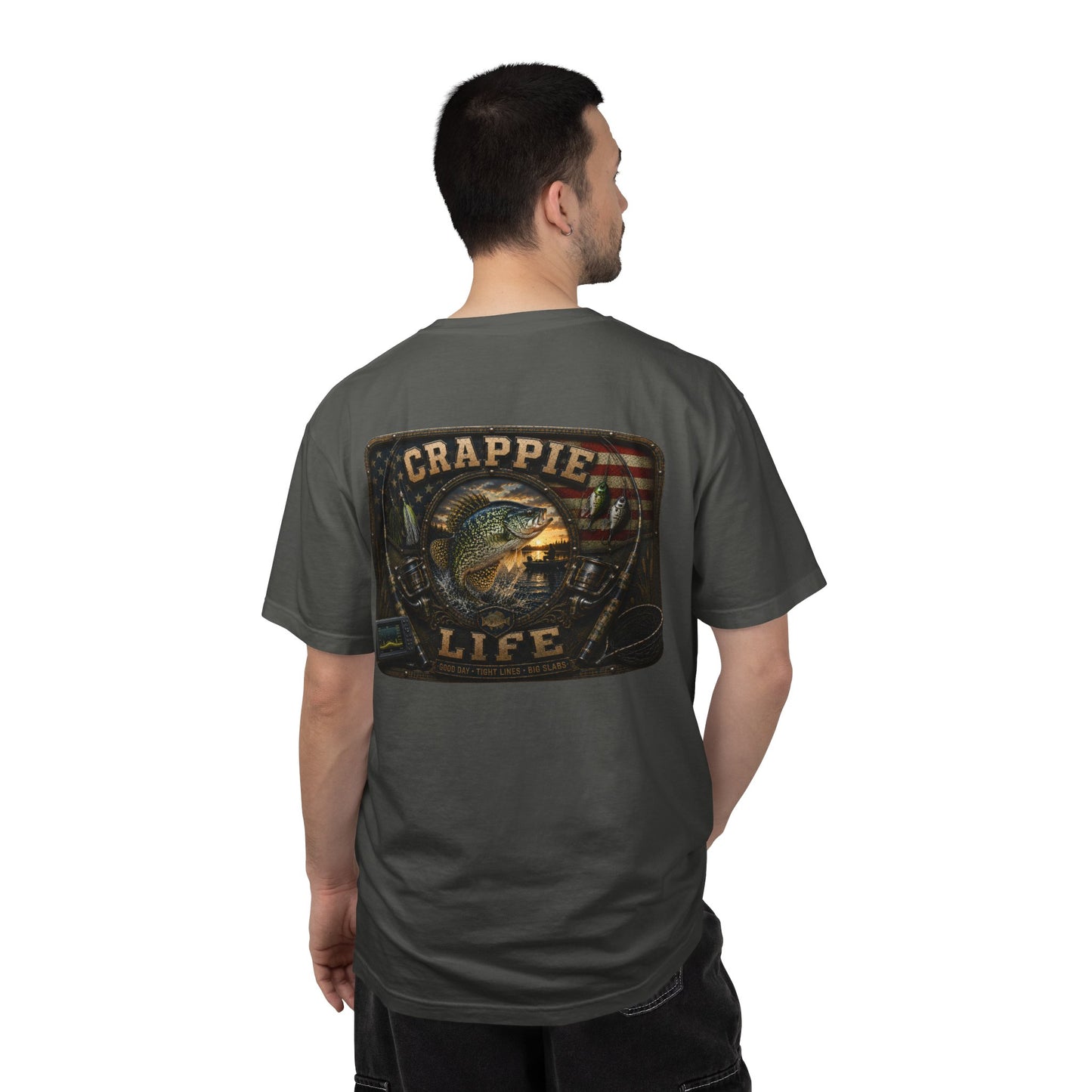 Crappie Life T-Shirt — Retro American Flag Crappie Fishing Tee