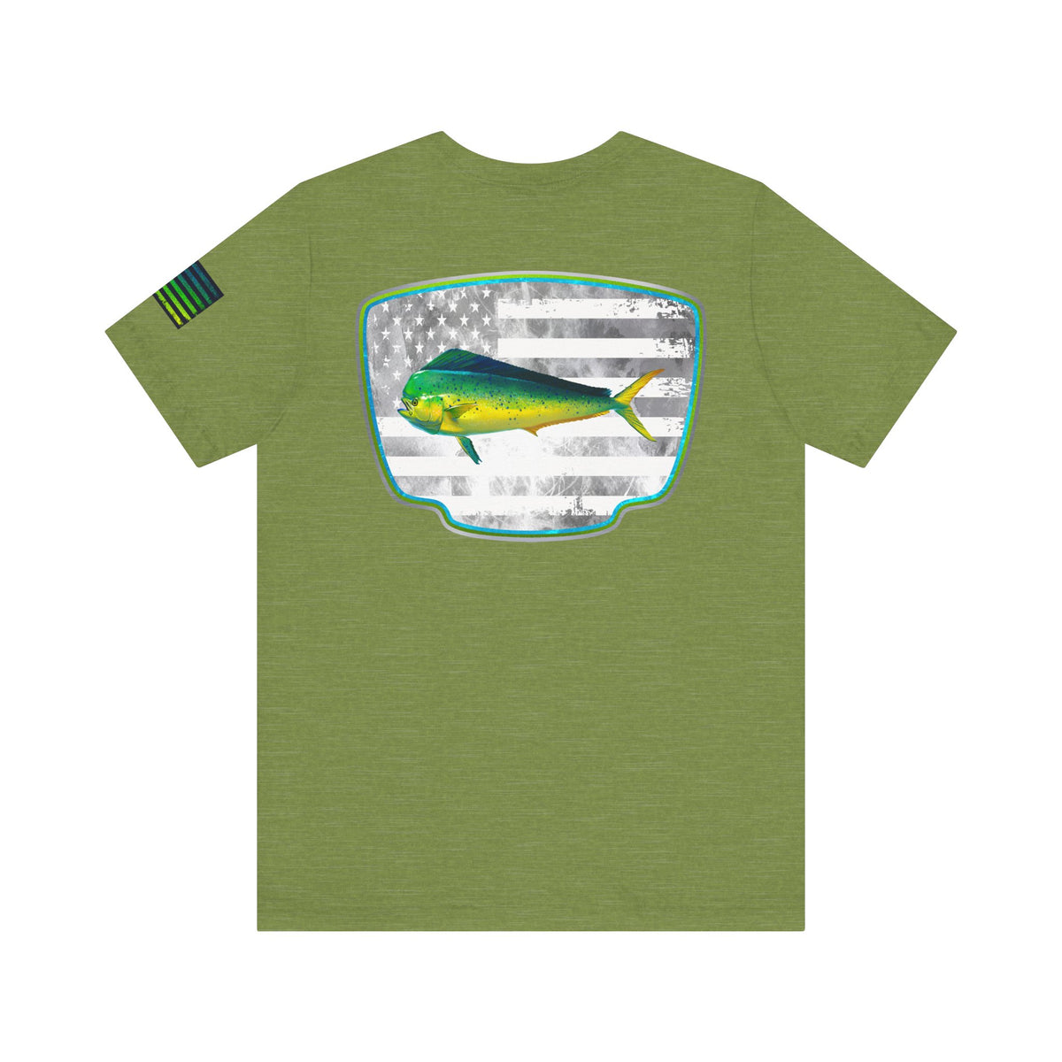 Mahi Mahi Sunglass Badge Tee – White Distressed Flag Fishing Shirt